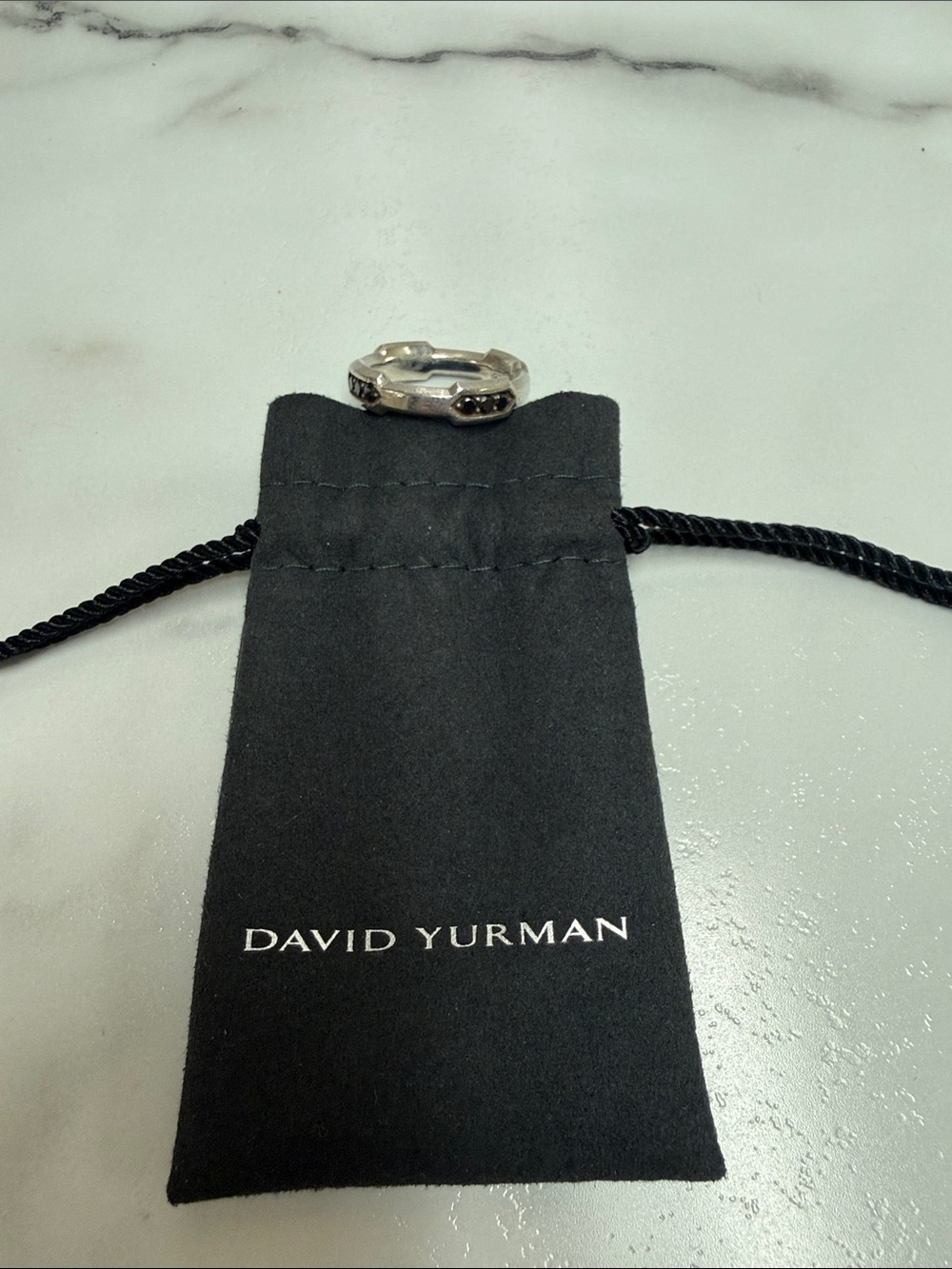 David Yurman Silver Ring with Black Accents